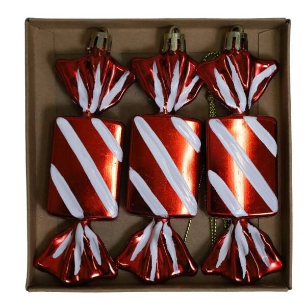 Bombki cukierki 3 sztuki czerwono-białe 11,5 cm