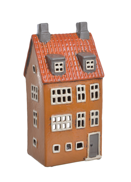 Domek Holenderski T-light jasnobrązowy, ceglasty dach, 2 szare kominy