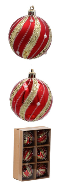 Bombki czerwone złote/szlaczki 6sztuk 7cm