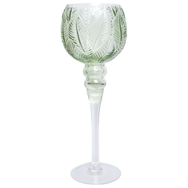 Kielich szklany zielony wytłoczone liście 35x13cm
