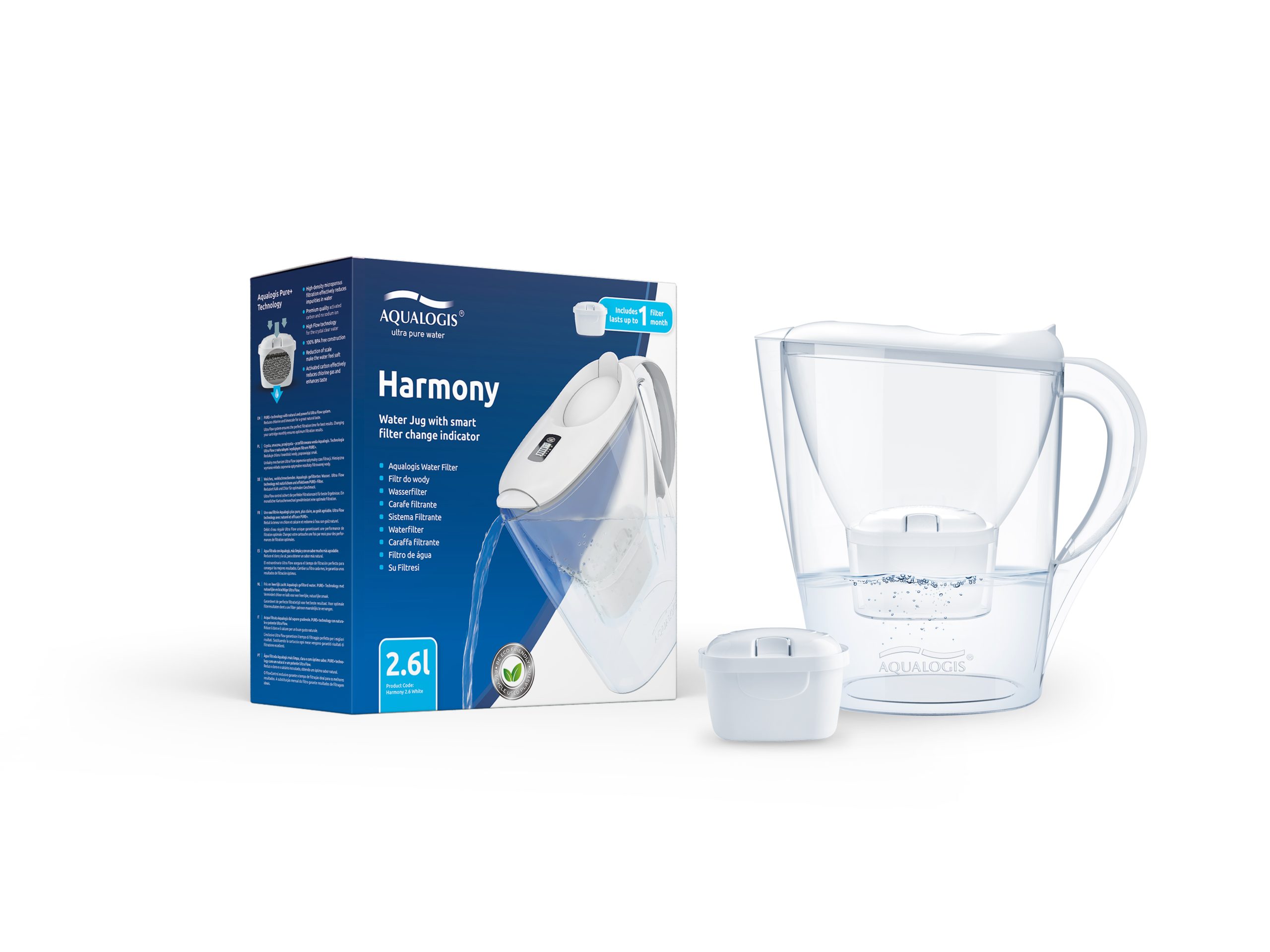 Aqualogis Harmony Biały Dzbanek Filtrujący do Wody 2.6L + 1 Wkład Wymienny Pure+