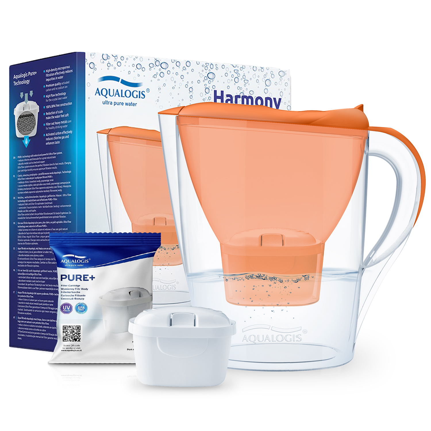 Aqualogis Harmony 2.6L Pomarańczowy Dzbanek Filtrujący + 1 Wkład Wymienny