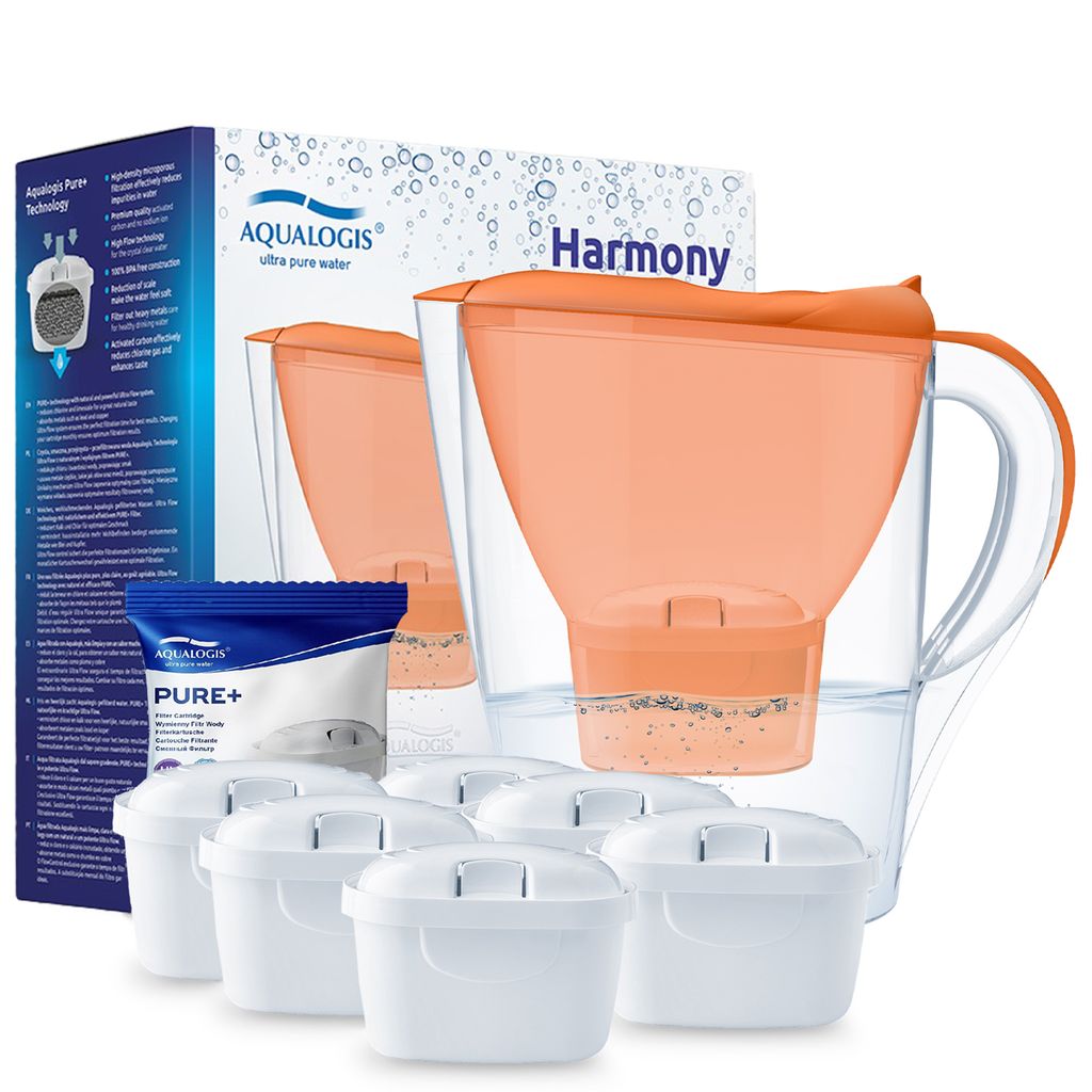Dzbanek Filtrujący Aqualogis Harmony 2.6 Pomarańczowy + 6 Wkładów Filtrujących Pure+