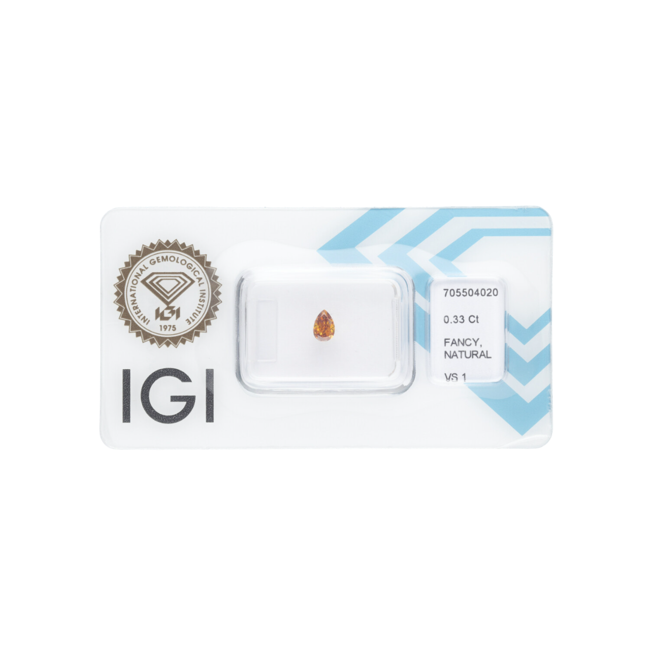 Diament naturalny 0,33 CT / Natural Fancy Intense Yellowish Orange / Pear Brilliant / VS1 / VG - wysyłka 24 h! - Mennica Skarbowa