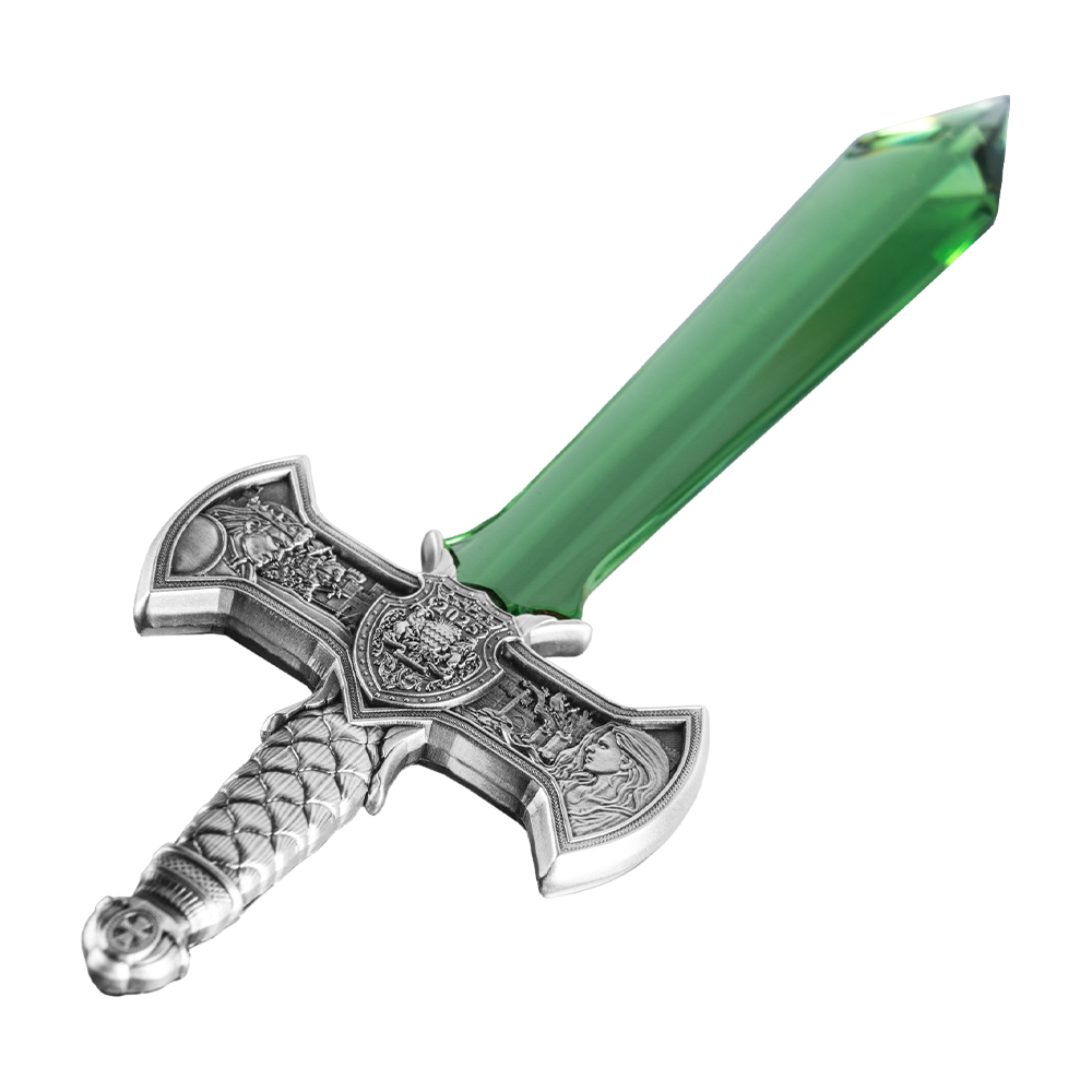 Srebrna moneta Miecz Excalibur z zielonym kryształem 2025 - wysyłka 24 h! - Mennica Skarbowa