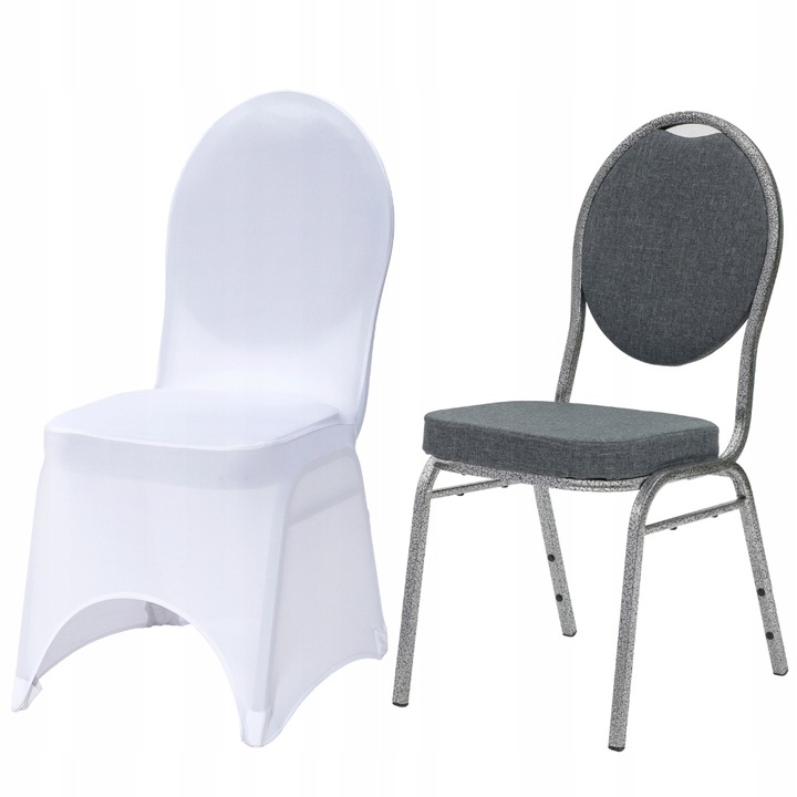 Zestaw krzesło bankietowe tapicerowane Wenecja szara 20x20 i pokrowiec biały