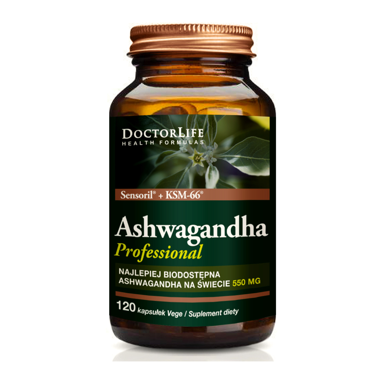 Doctor life ashwagandha professional 550 mg sensoril + ksm66, 120 kapsułek
