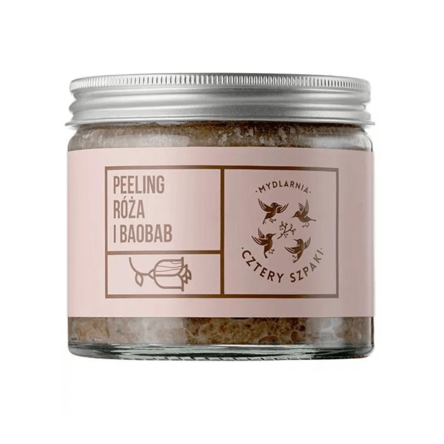 Cztery szpaki - peeling cukrowy do ciała, róża i baobab, 250 ml (data ważności: 18.02.2026)