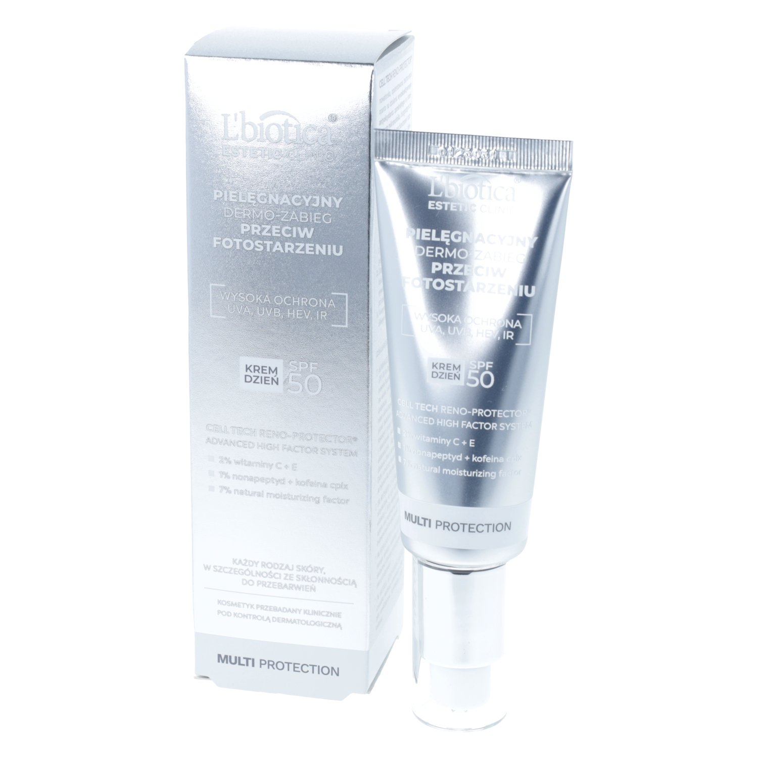 L'biotica estetic clinic multi protection - pielęgnacyjny dermo-zabieg przeciw fotostarzeniu spf 50, 35 ml (data ważności: 31.03.2026)