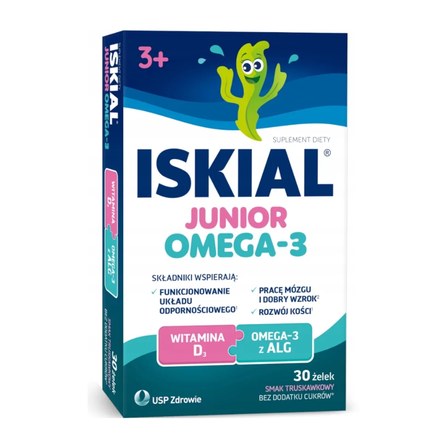 Iskial junior, omega-3, smak truskawkowy, 30 żelek