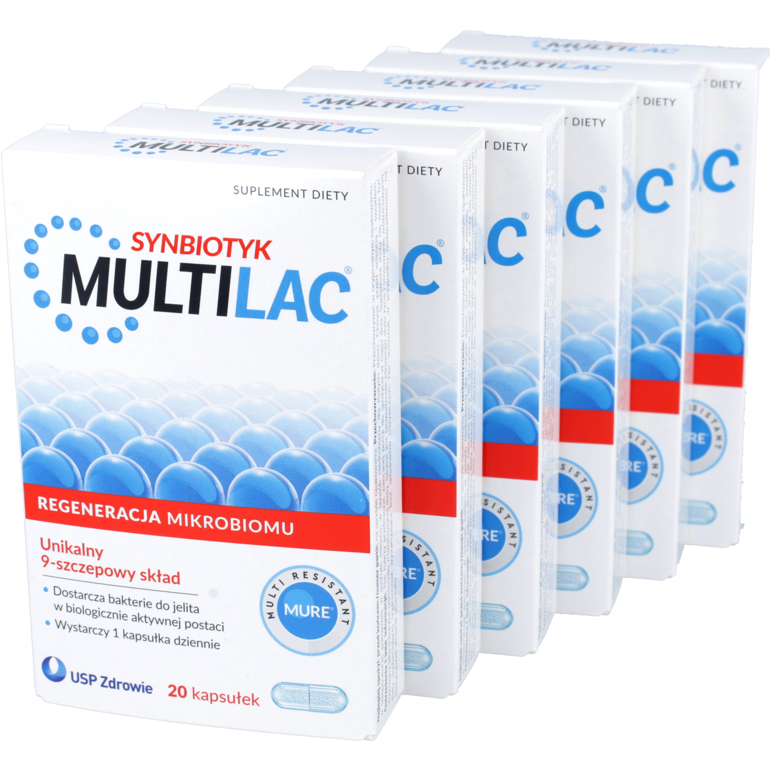 Zestaw: 5 x multilac synbiotyk, 20 kapsułek