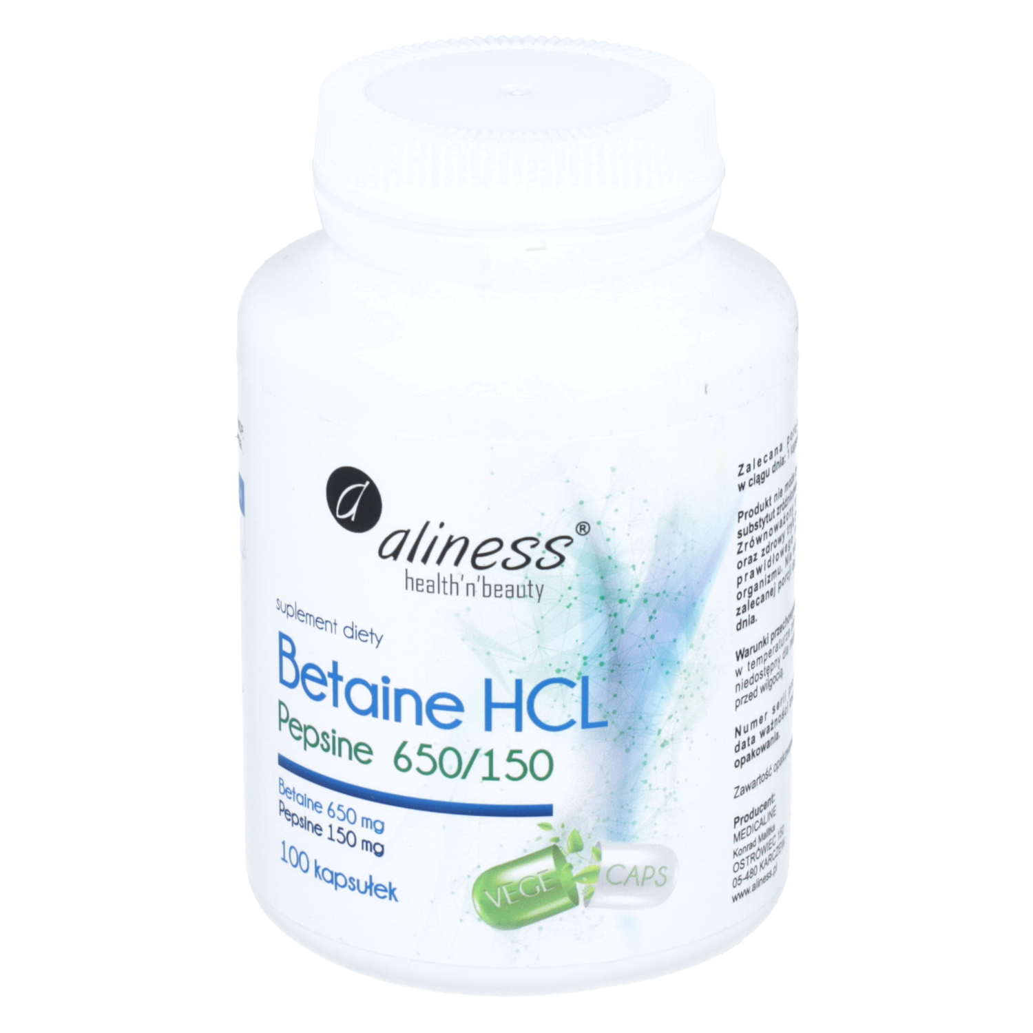 Aliness betaine hcl pepsine 650/150, 100 kapsułek