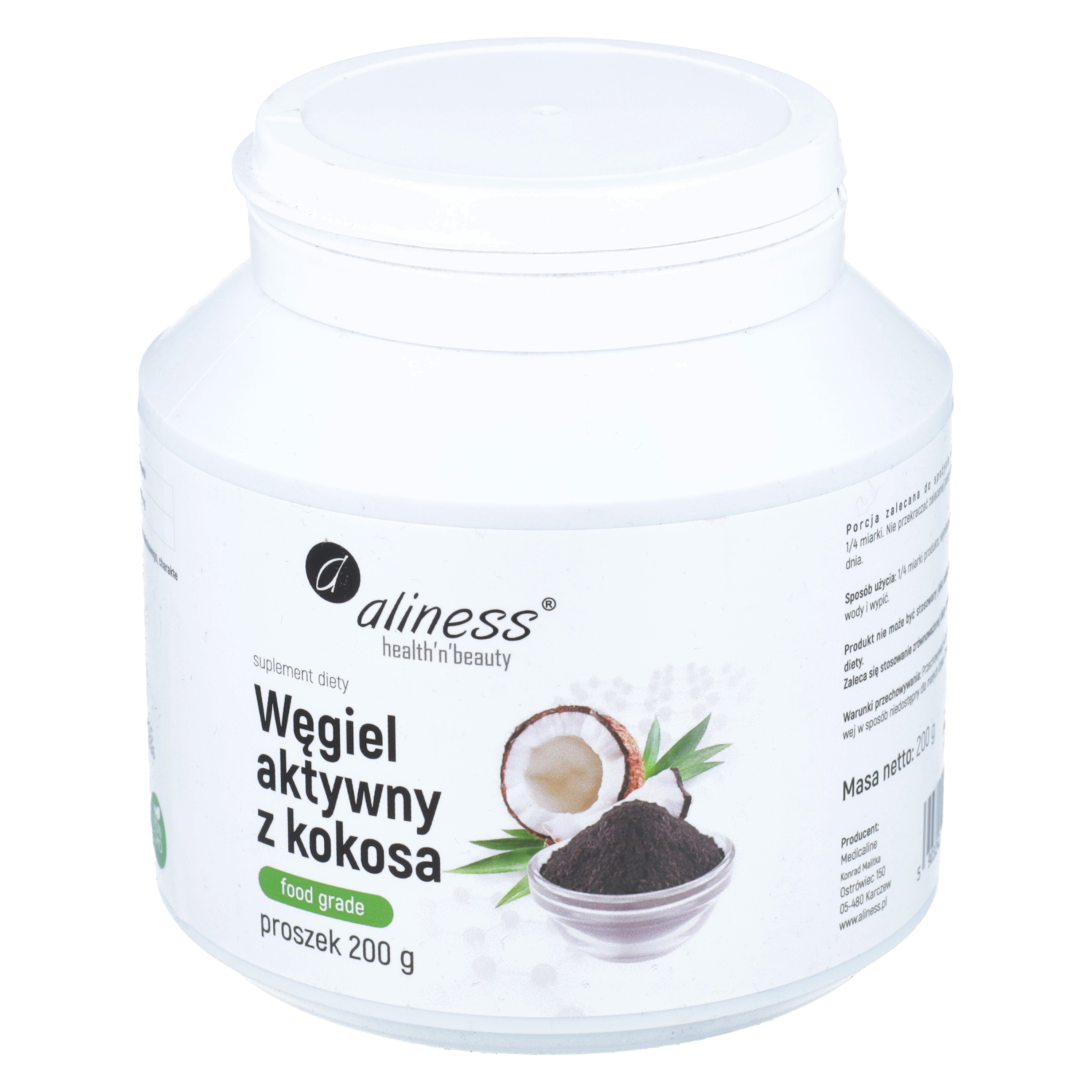 Aliness węgiel aktywny z kokosa, 200 g