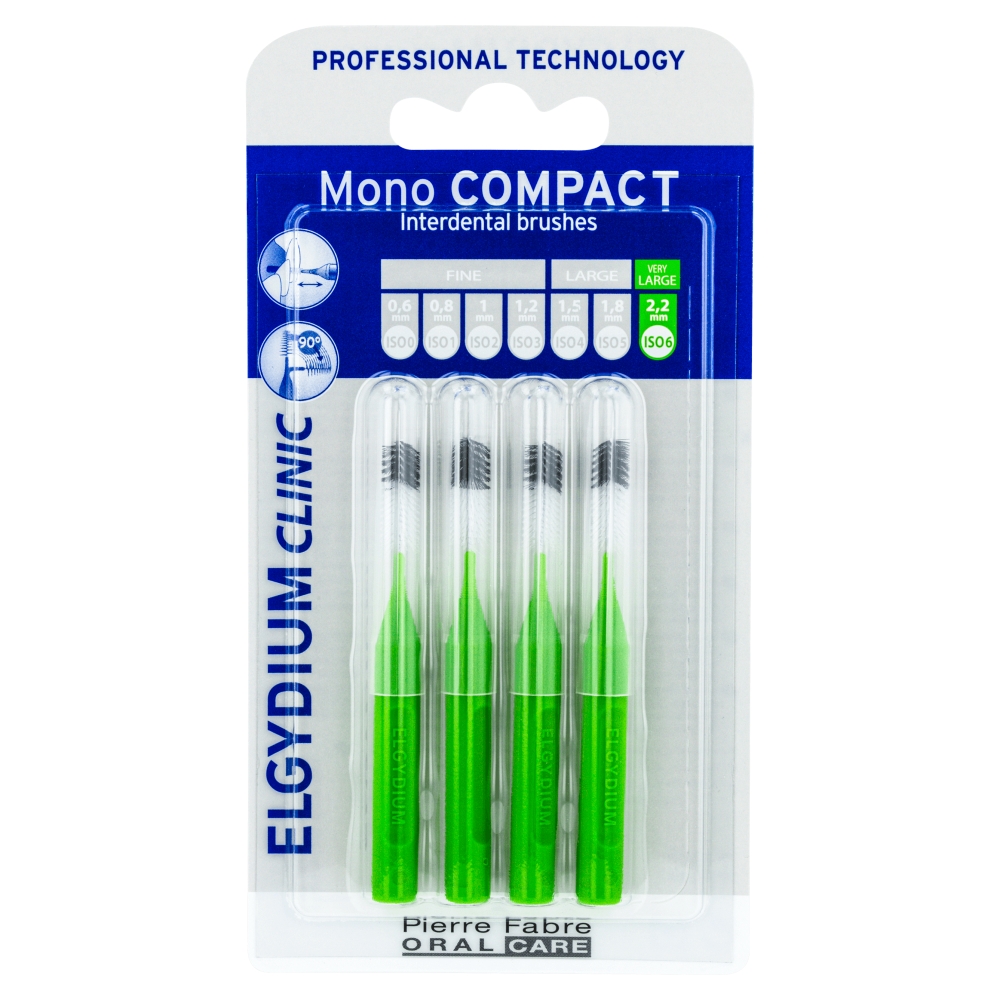 Elgydium clinic mono compact 6 - szczoteczka międzyzębowa zielona 2,2mm, 4 sztuki