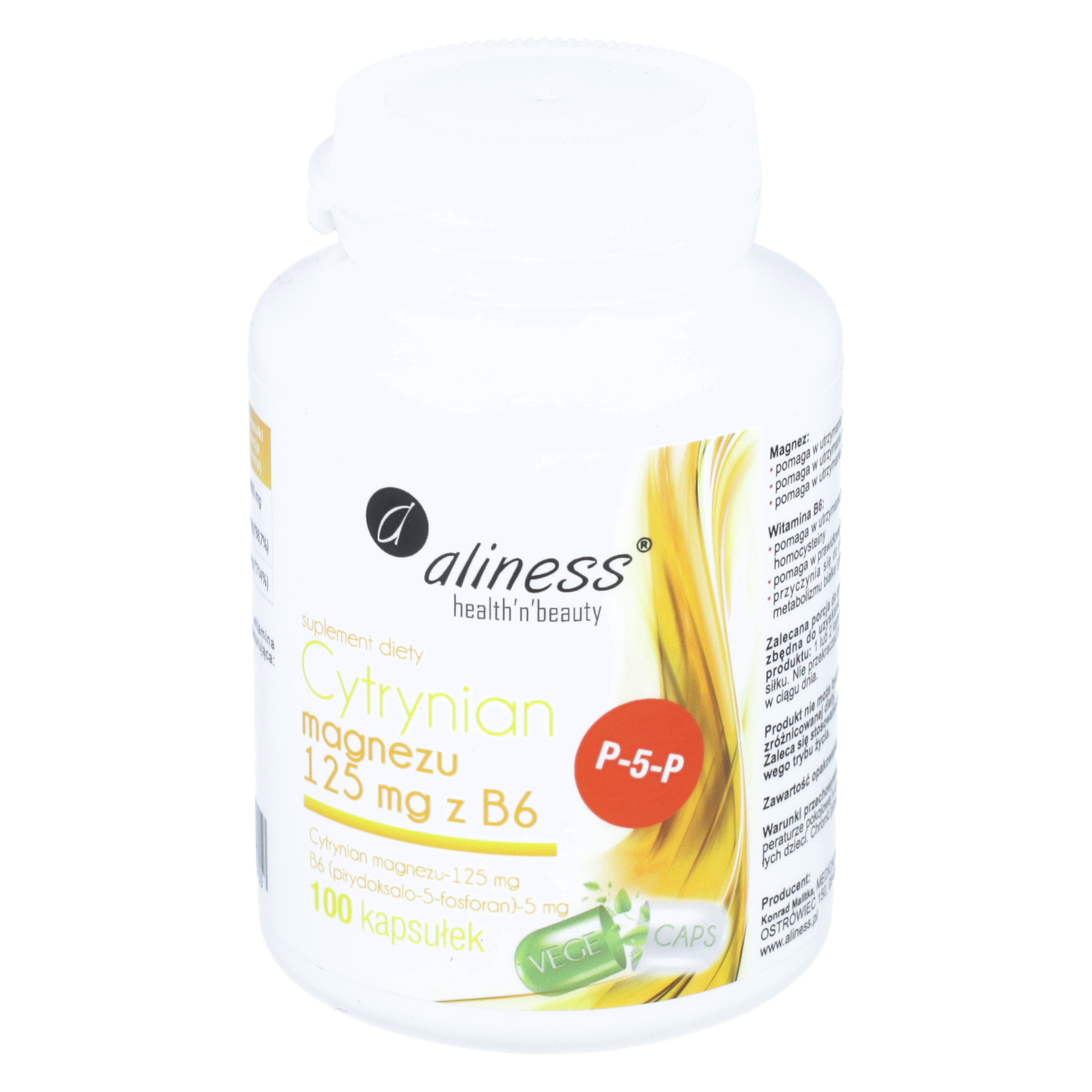 Aliness cytrynian magnezu 125 mg + witaminą b6, 100 kapsułek