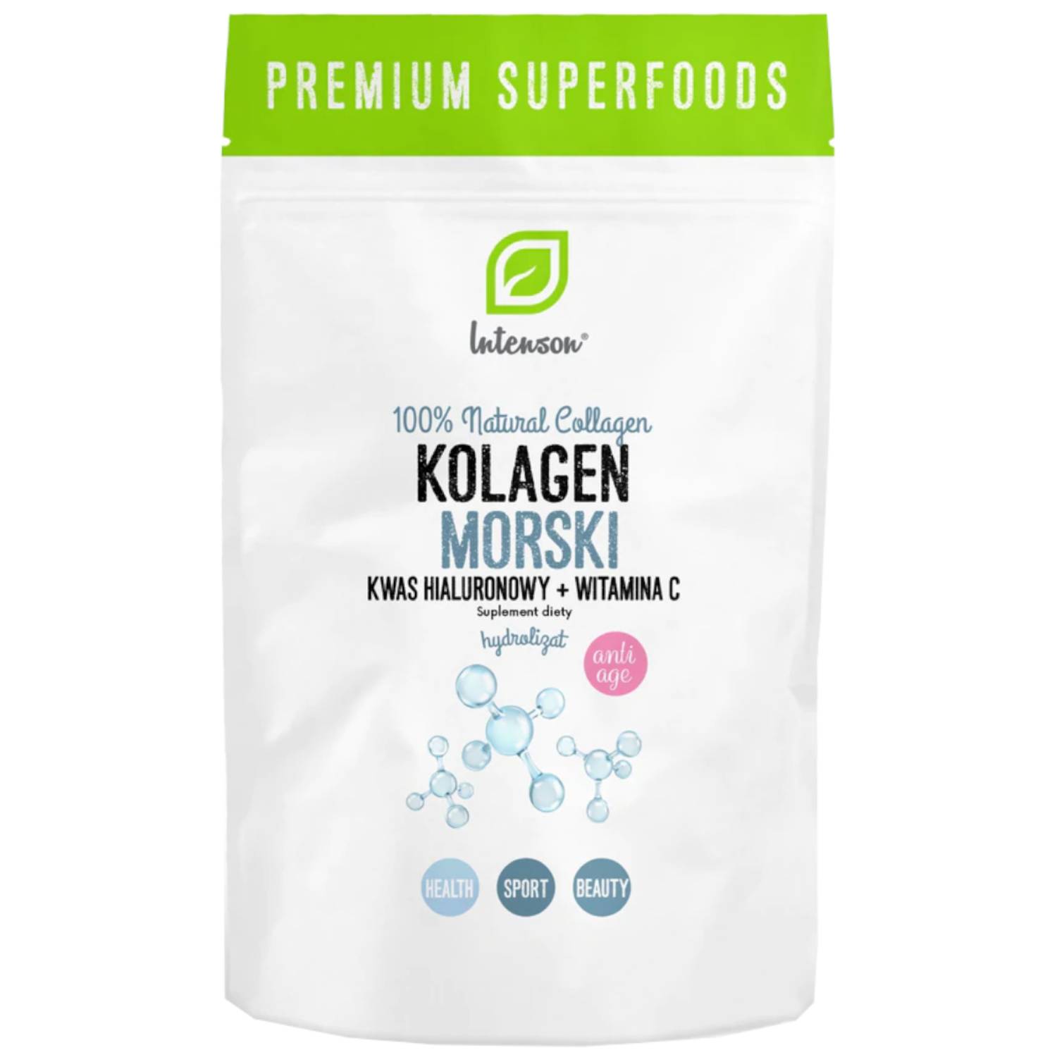 Intenson kolagen morski z witaminą c i kwasem hialuronowym, 60 g (data ważności: 12.03.2026)