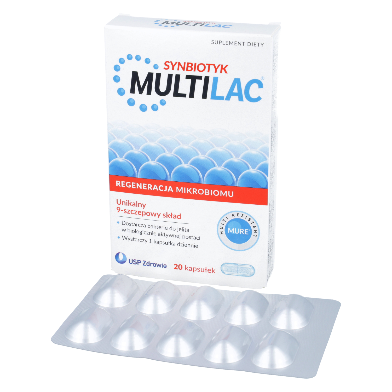 Multilac synbiotyk (probiotyk + prebiotyk), 20 kapsułek