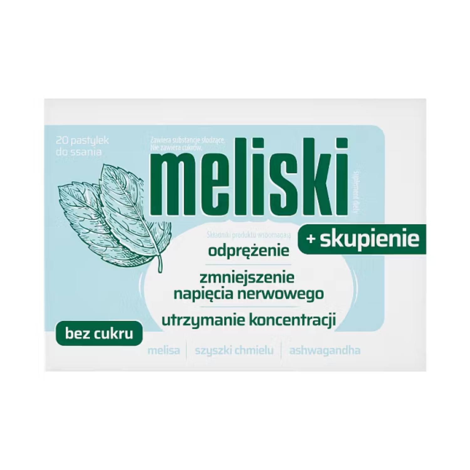 Meliski + skupienie, tabletki do ssania, 20 pastylek