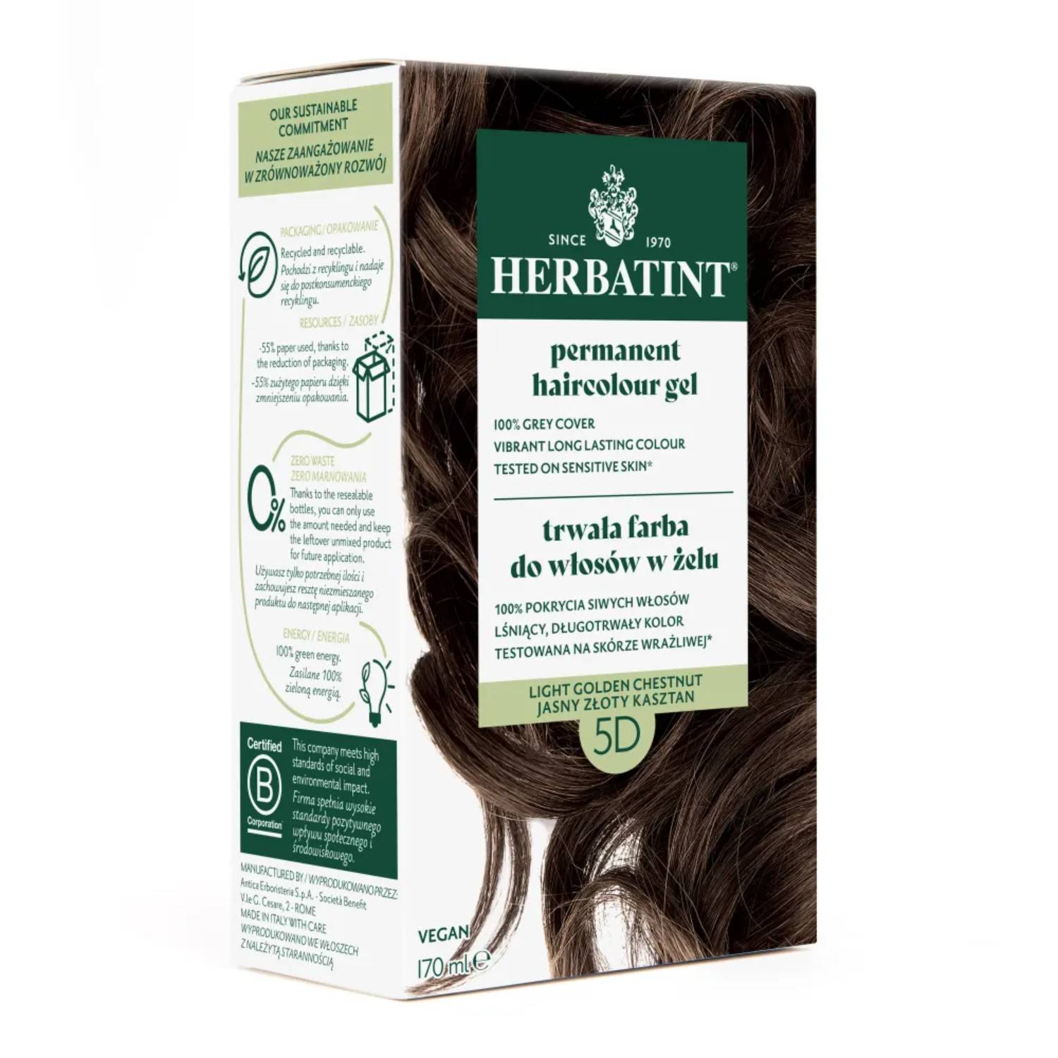 Herbatint - farba do włosów 5d, jasny złoty kasztan, 170 ml