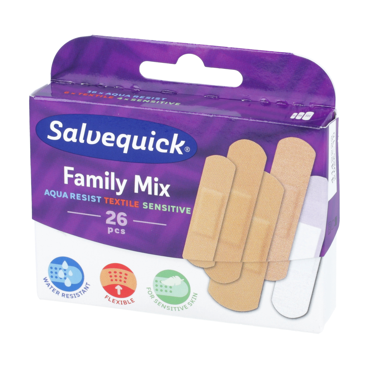 Salvequick family mix - plastry dla dzieci i dorosłych, 3 rodzaje, w tym wodoodporne, 26 sztuk