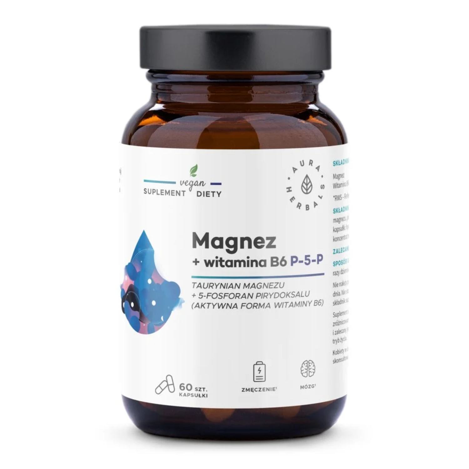 Aura herbals magnez + witamina b6 (p-5-p), 60 kapsułek