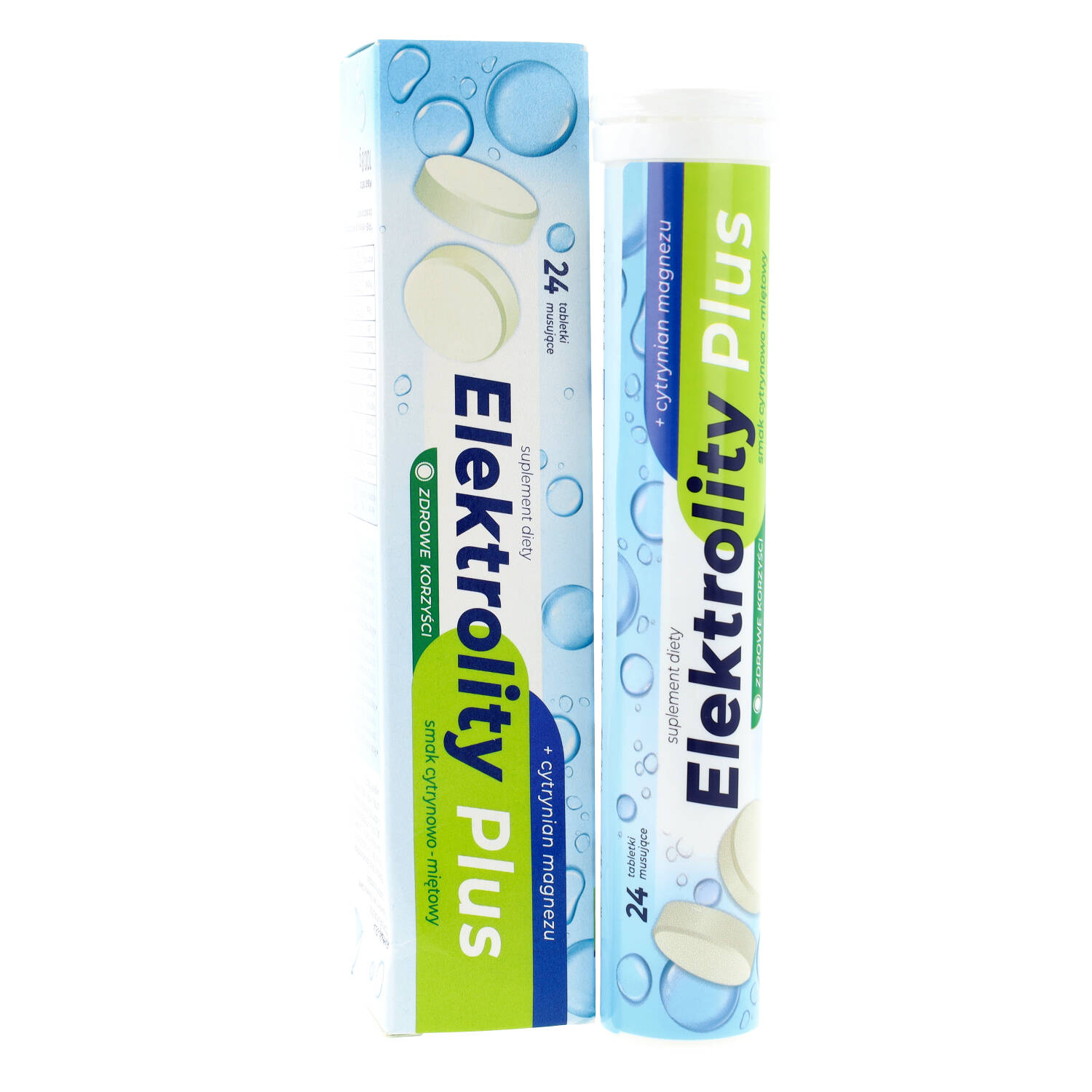 Zdrowe korzyści elektrolity plus, smak cytrynowo-miętowy, 24 tabletki musujące