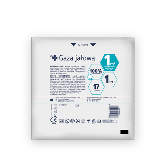 Zdrowe korzyści - plus+, gaza jałowa 17-nitkowa, 1 m², 1 sztuka