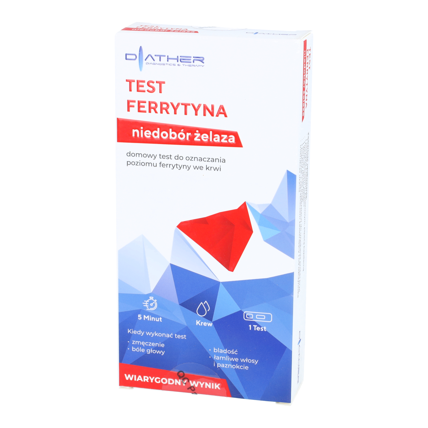 Diather - domowy kasetkowy test do oznaczania poziomu ferrytyny we krwi, niedobór żelaza, 1 sztuka