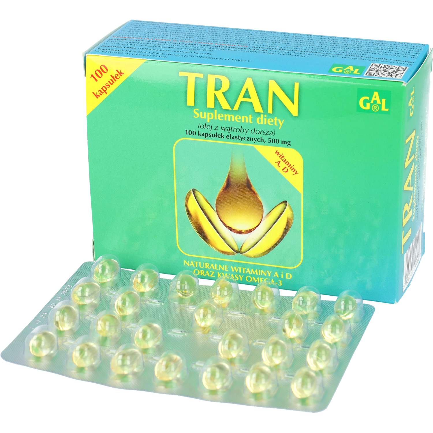 Gal tran z witaminami a+d, 100 kapsułek