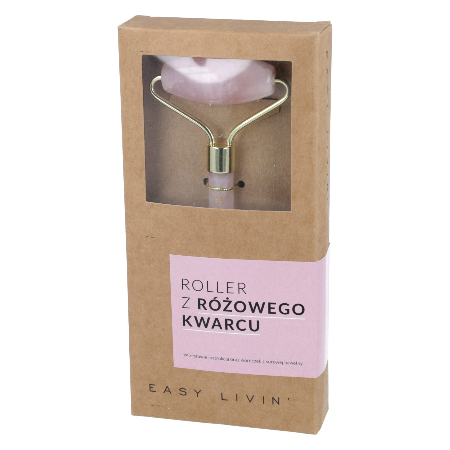 Easy livin - roller do masażu twarzy z różowego kwarcu, 1 sztuka