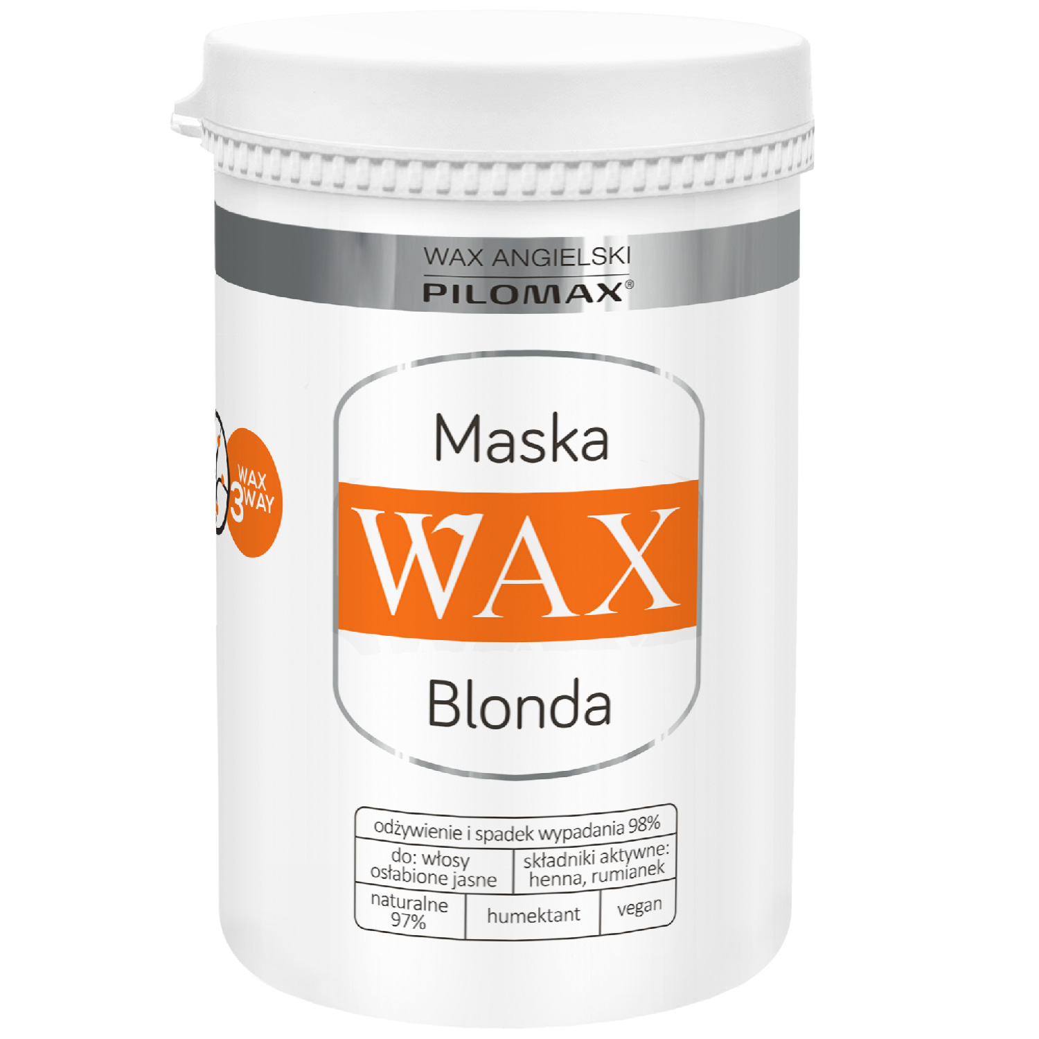 Pilomax blonda wax naturclassic - regenerująca maska do włosów jasnych, zniszczonych, 480 ml