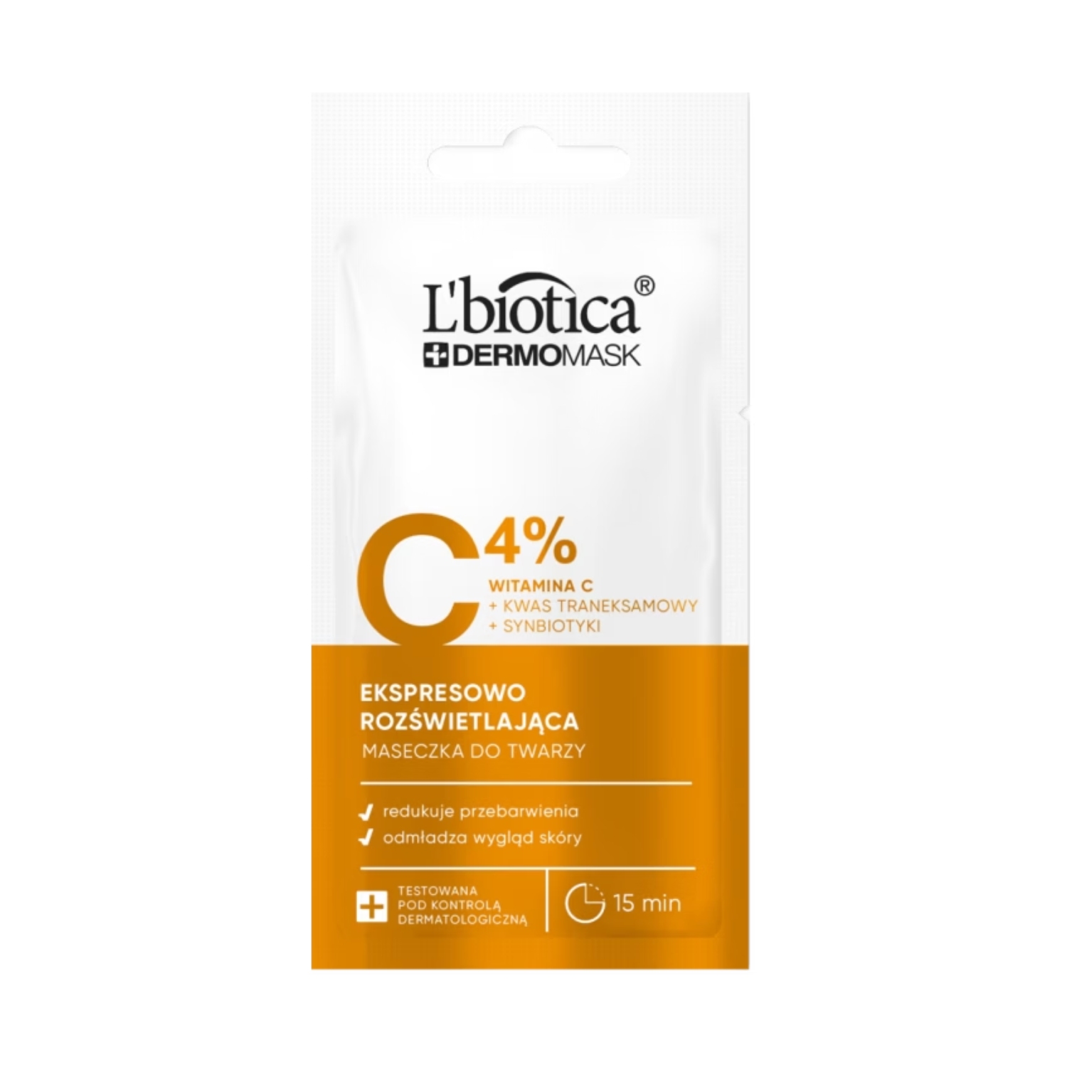 L'biotica dermomask - ekspresowo rozświetlająca maska z witaminą c do twarzy, 8 ml