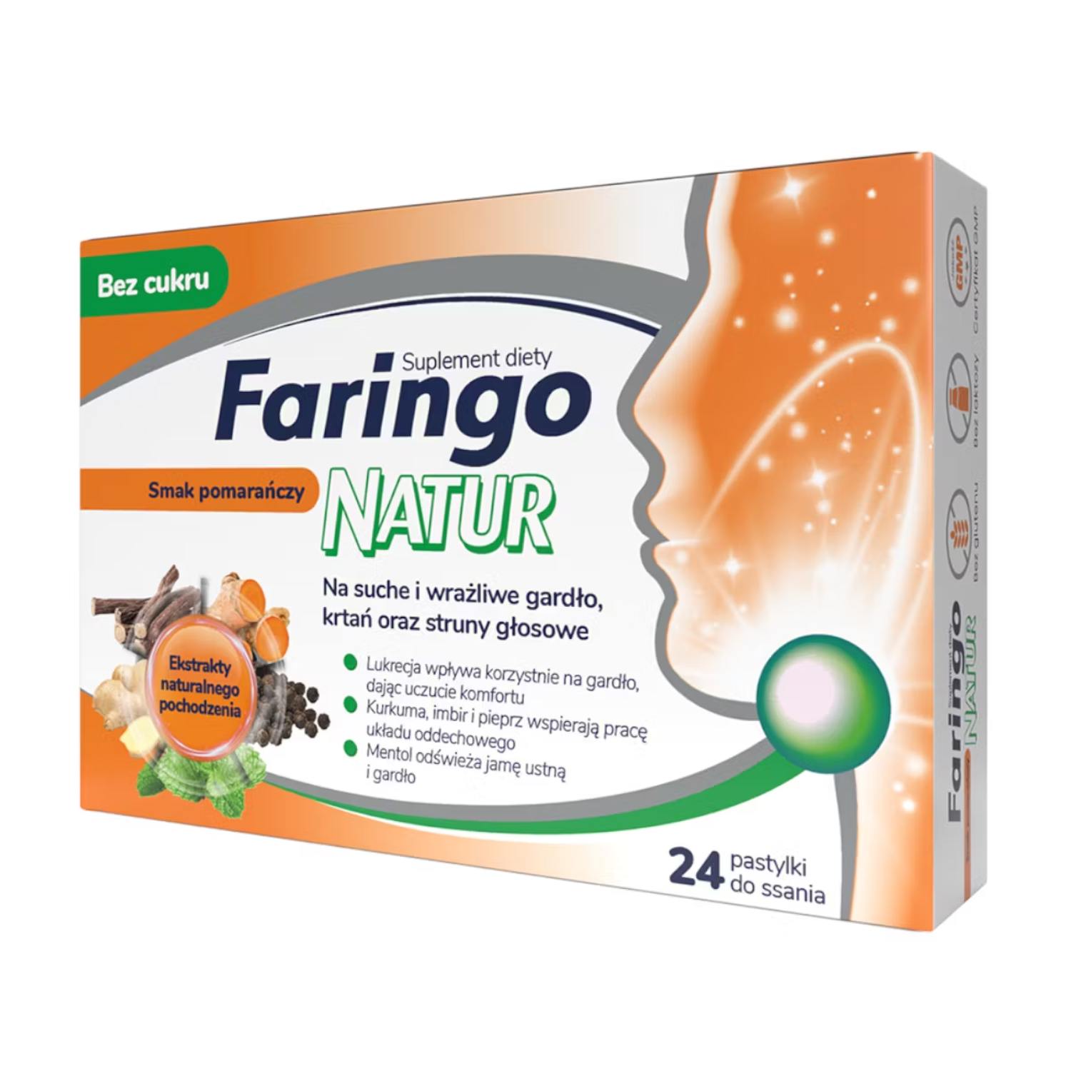 Faringonatur pomarańcza, 24 pastylki do ssania