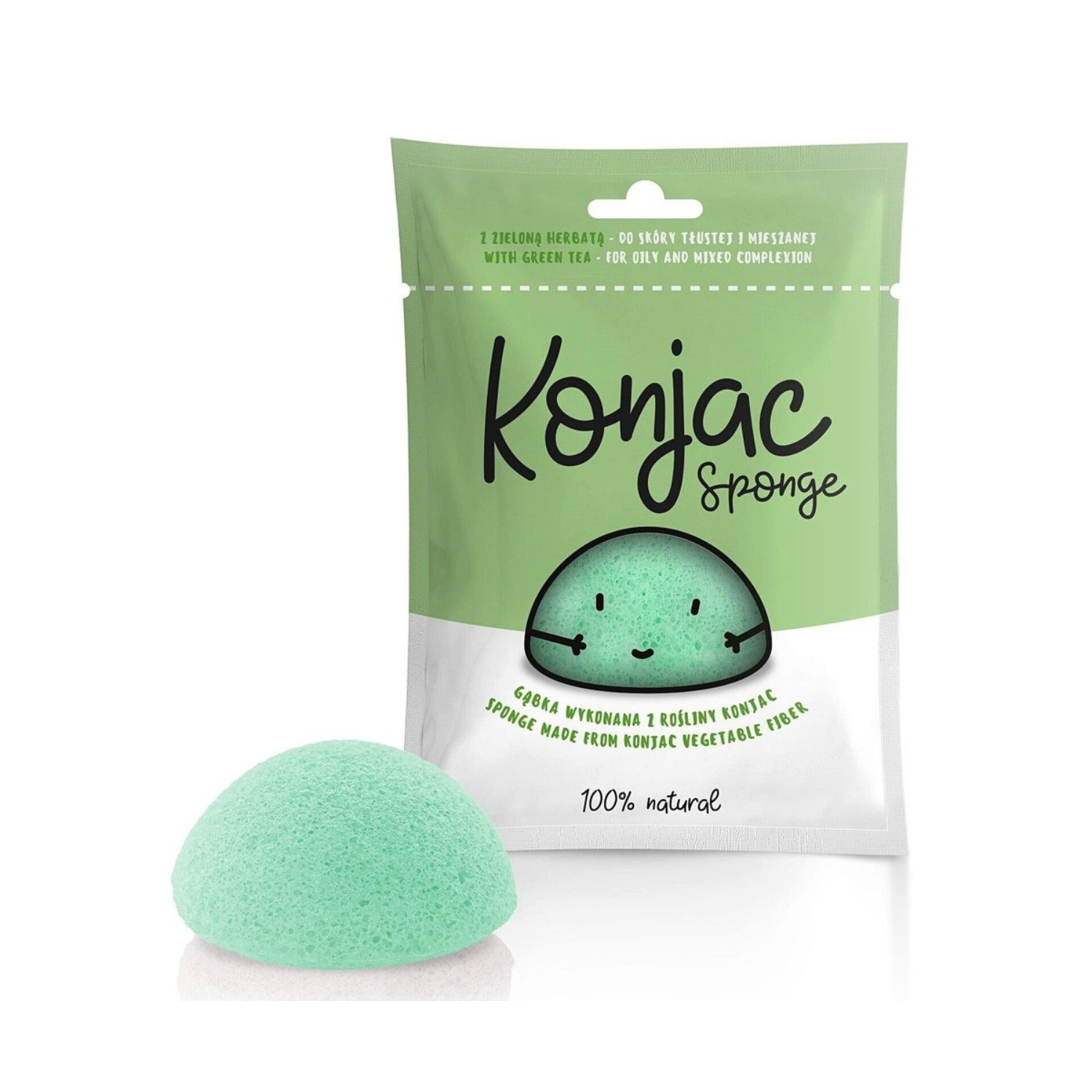 Diet-food - gąbka do twarzy konjac zielona, 1 sztuka