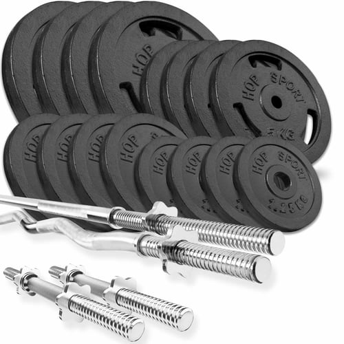 Gusseisen Hantelset 96 kg mit Langhantel, SZ-Stange und Kurzhanteln