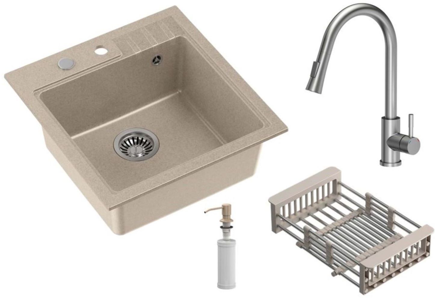 Quadron Comfort 110 zlewozmywak z baterią i akcesoriami beżowy / stal HCQP5052BEZK_3673500BS - Wysyłka w 24h