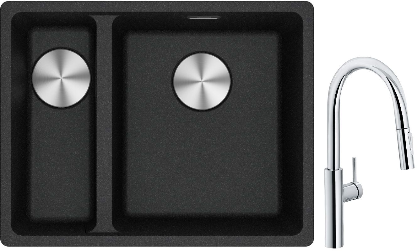 Franke Maris MRG 160-34-15 zlewozmywak 55x43 cm Fragranite onyx z baterią kuchenną Pescara L Slide-In chrom (1250687269, 1150538940)