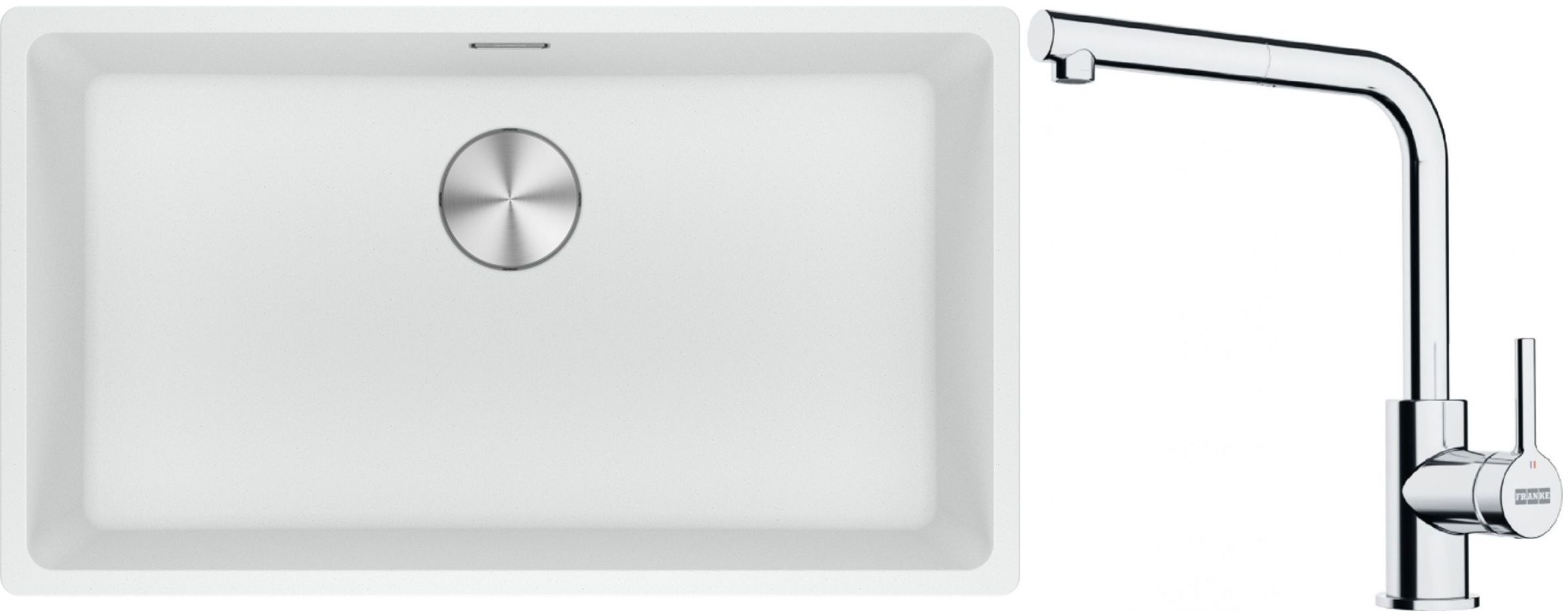 Franke Maris MRG 110-72 zlewozmywak 72x40 cm Fragranite biały polarny z baterią kuchenną Lina chrom (1250687263, 1150712420)