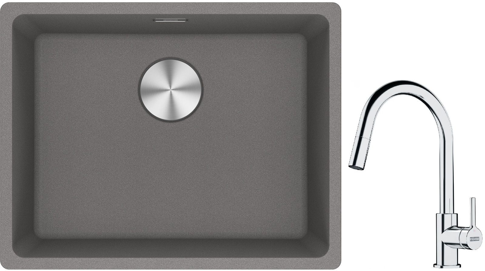 Franke Maris MRG 110-52 zlewozmywak 55x43 cm Fragranite kamienny szary z baterią kuchenną Lina chrom (1250687254, 1150693229)