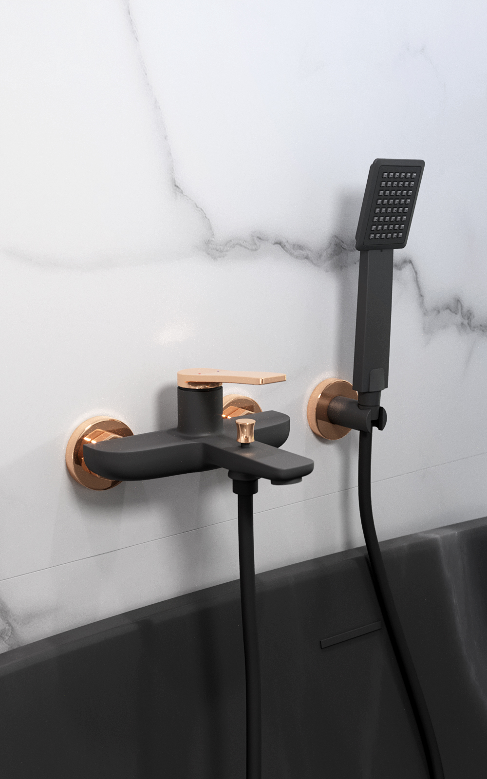 FDesign Seppia bateria wannowo-prysznicowa ścienna różowe złoto/czarny mat FD1-SPA-1-25 - Wysyłka w 24h