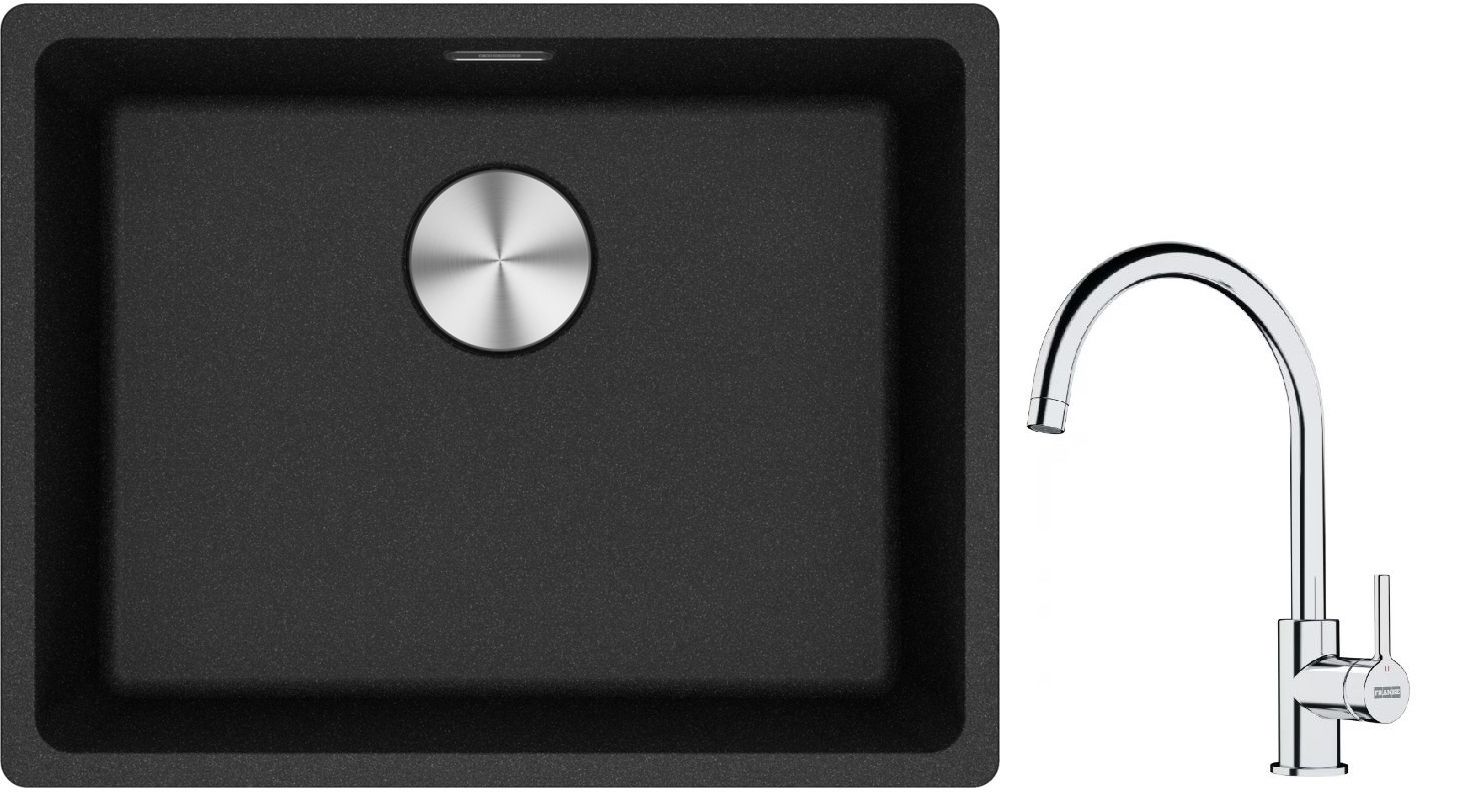 Franke Maris MRG 110-52 zlewozmywak 52x40 cm Fragranite onyx z baterią kuchenną Lina chrom (1250687253, 1150693228)