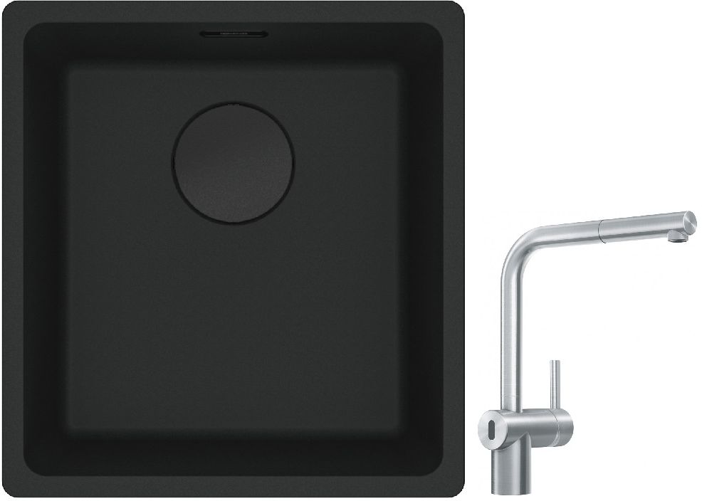 Franke Maris MRG 110-37 zlewozmywak 40x37 cm Fragranit + czarny mat z baterią kuchenną Atlas Neo Sensor stal szlachetna (1250697760, ...