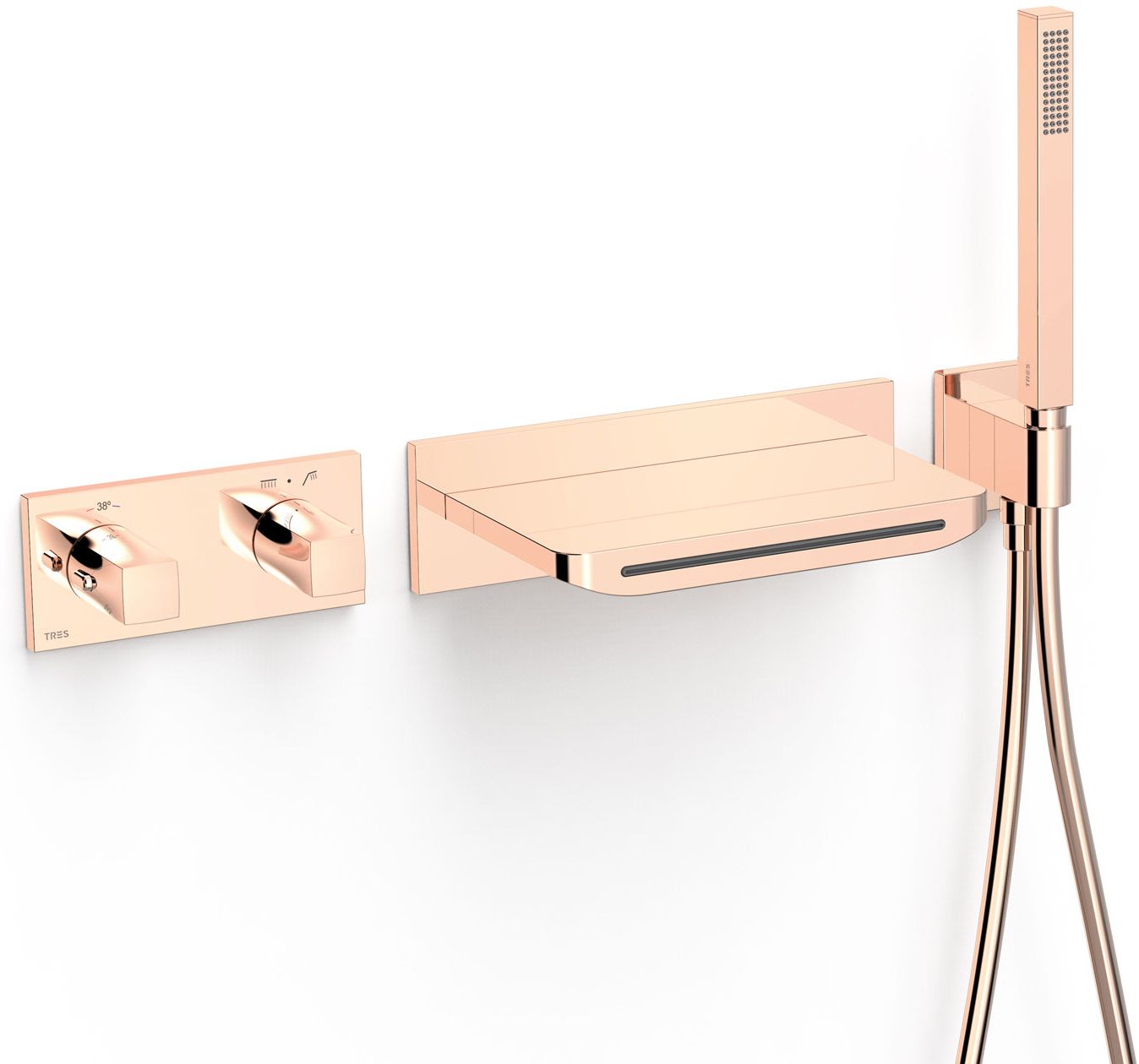 Tres B-System bateria wannowo-prysznicowa podtynkowa termostatyczna różowe złoto połysk 30725207OP