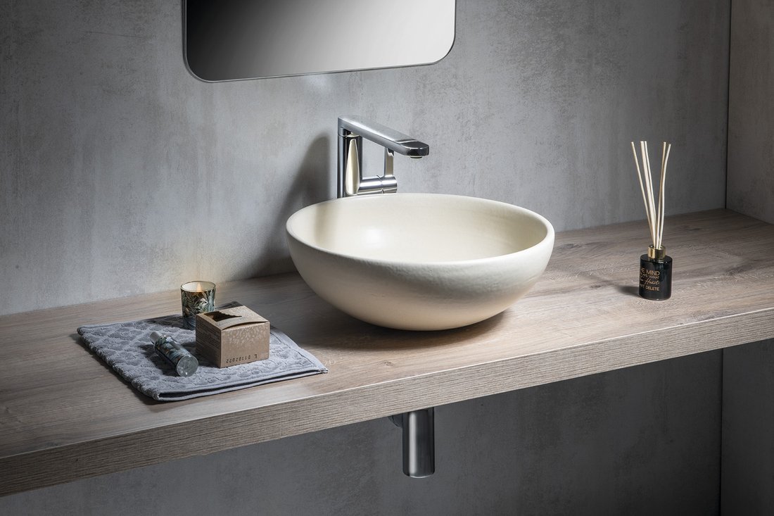 Sapho Attila umywalka 42,5 cm nablatowa okrągła kość słoniowa DK005