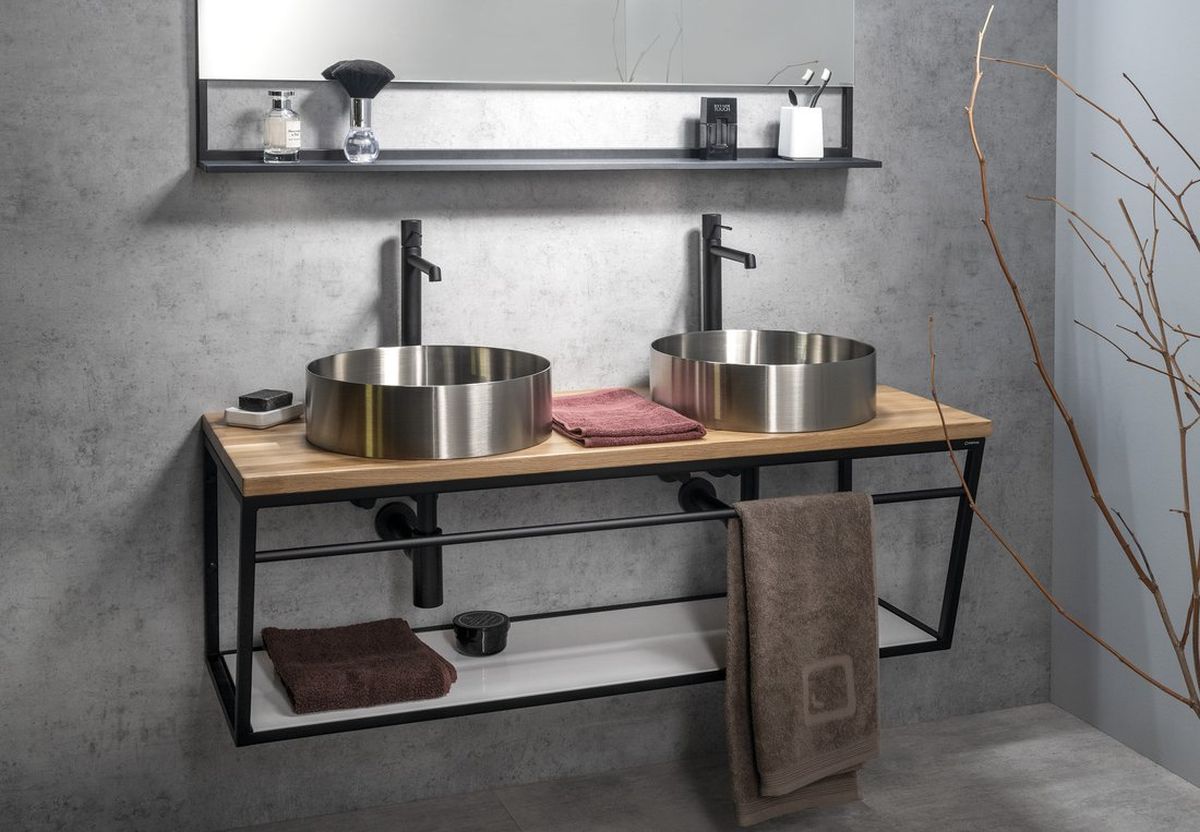 Sapho Aurum umywalka 38x38 cm nablatowa okrągła stal nierdzewna szczotkowana AU401