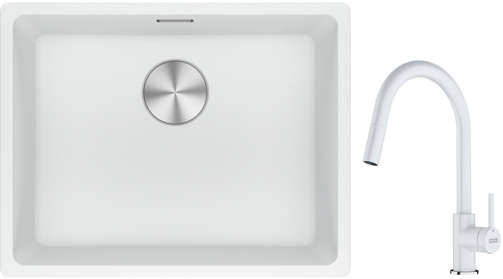 Franke Maris MRG 110-52 zlewozmywak 52x40 cm Fragranite biały polarny z baterią kuchenną Lina biały polarny (1250687255, 1150626081) - Wysyłka w 24h