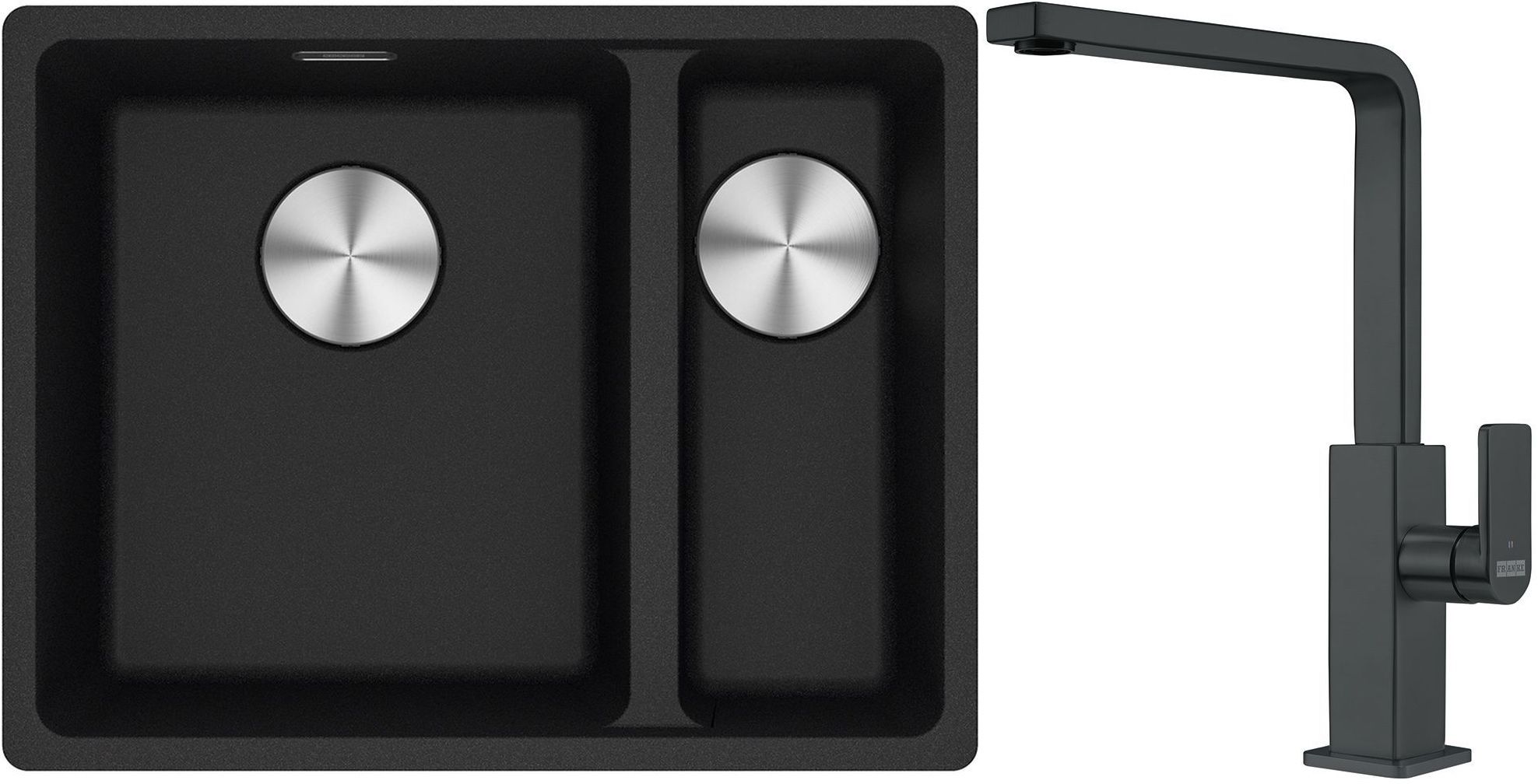 Franke Maris MRG 160-34-15SBR zlewozmywak 52x40 cm Fragranite onyx z baterią kuchenną Mythos czarna stal szlachetna (1250687265, ...