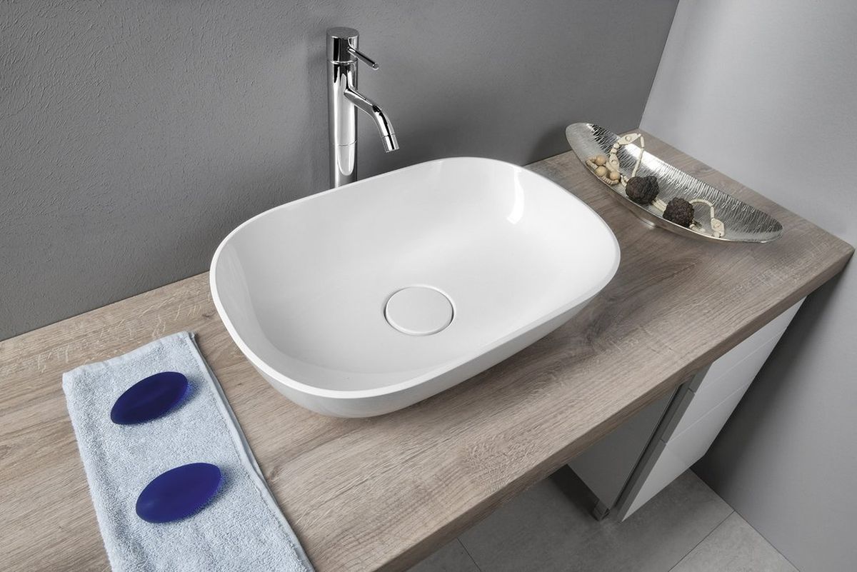 Sapho Eridan umywalka 50x35 cm prostokątna nablatowa biała ER500