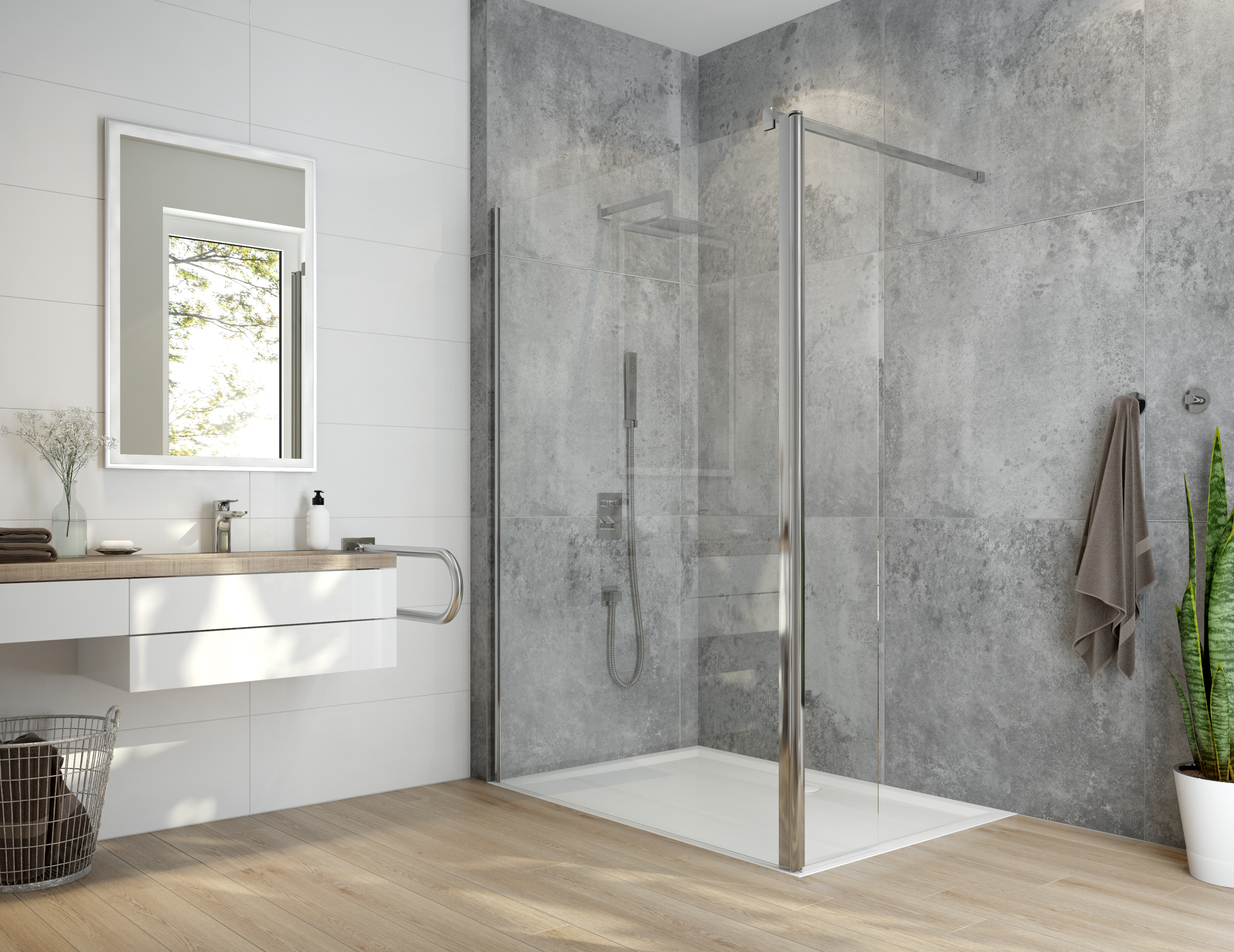 Sanplast Exa Line kabina prysznicowa walk-in 70x33,5 cm srebrny połysk/szkło przezroczyste 600-540-1260-38-401