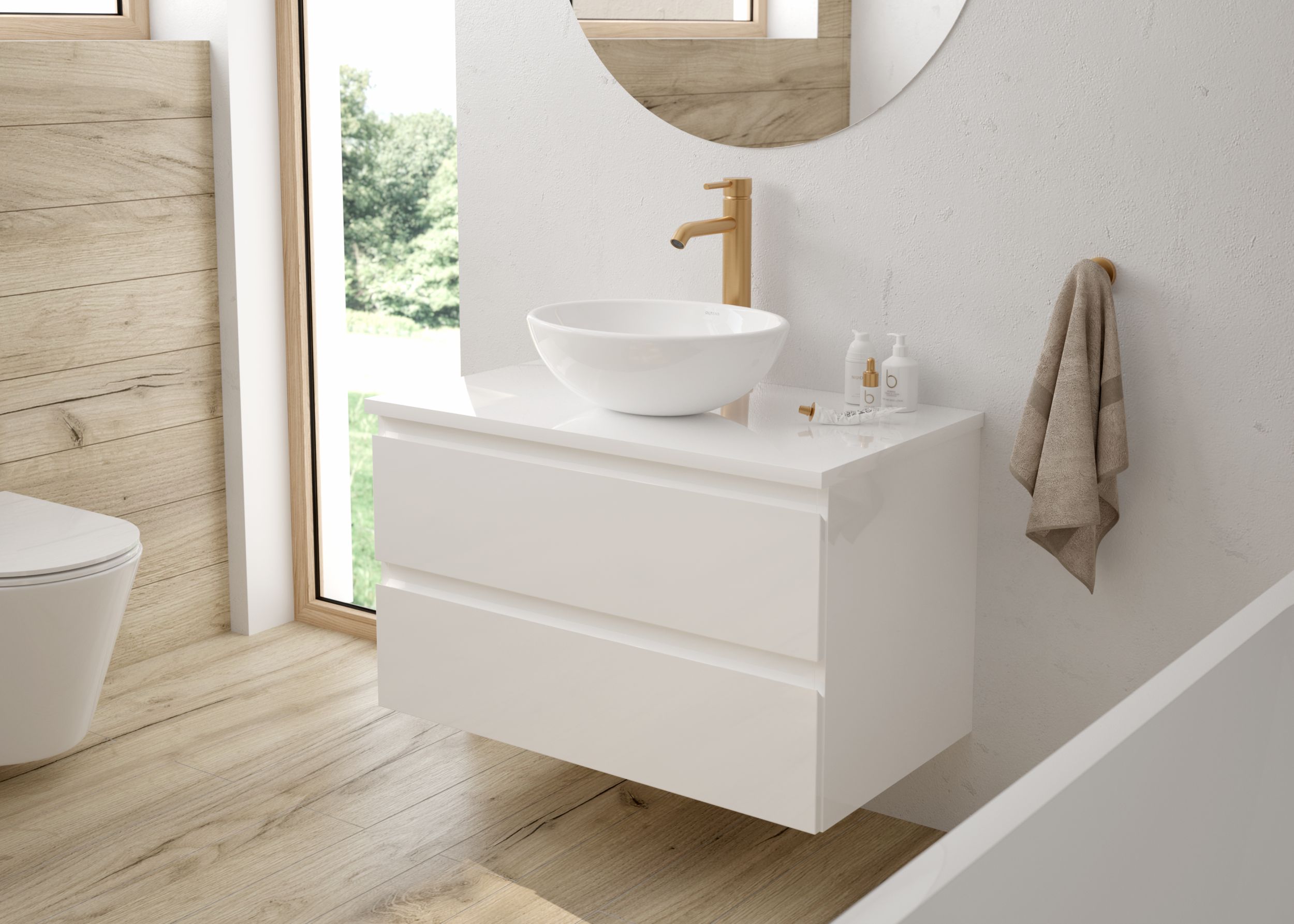 Oltens Molle bateria umywalkowa stojąca wysoka złoto szczotkowane 32400810 - Wysyłka w 24h